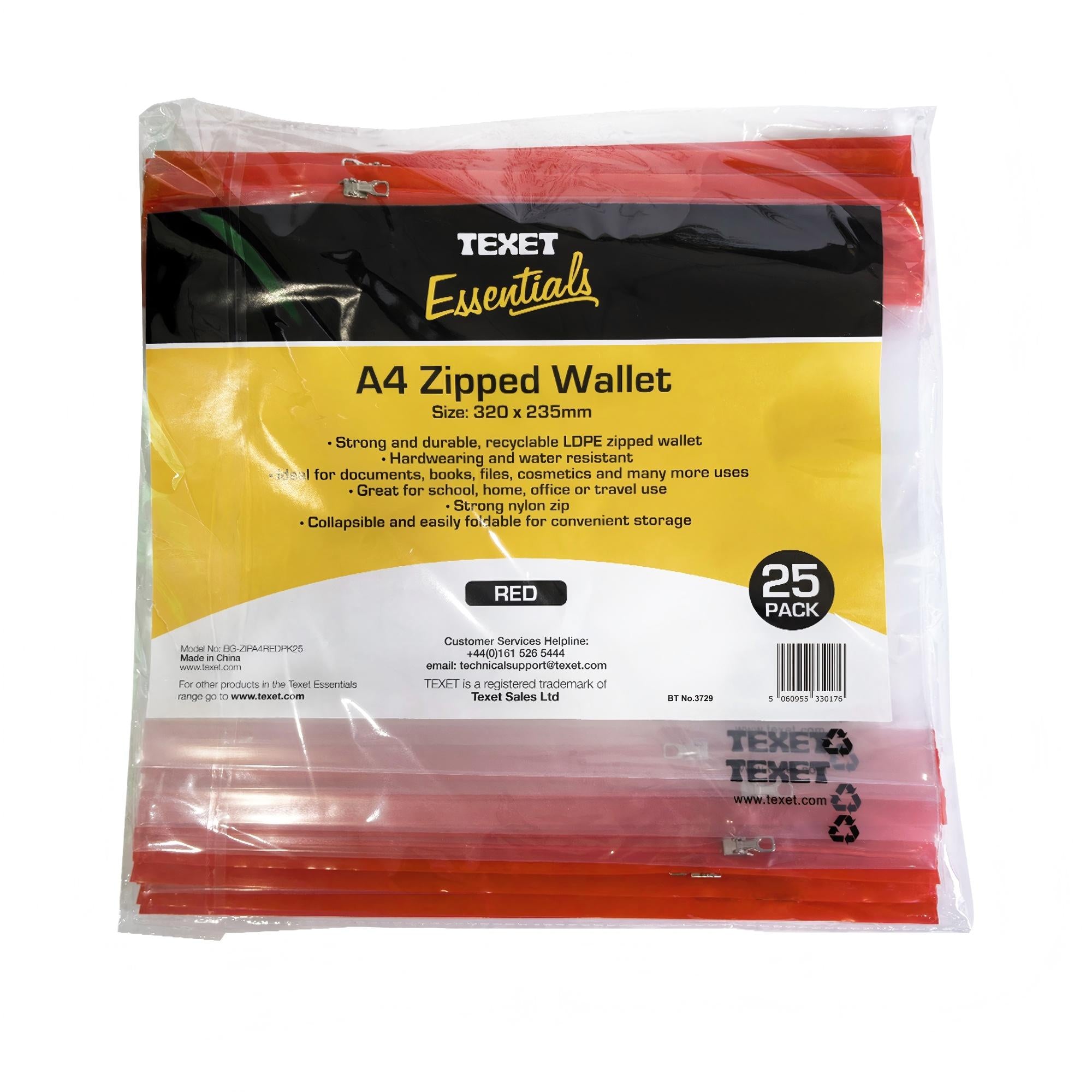 A4 Red Zipped Wallet, Pack of 25