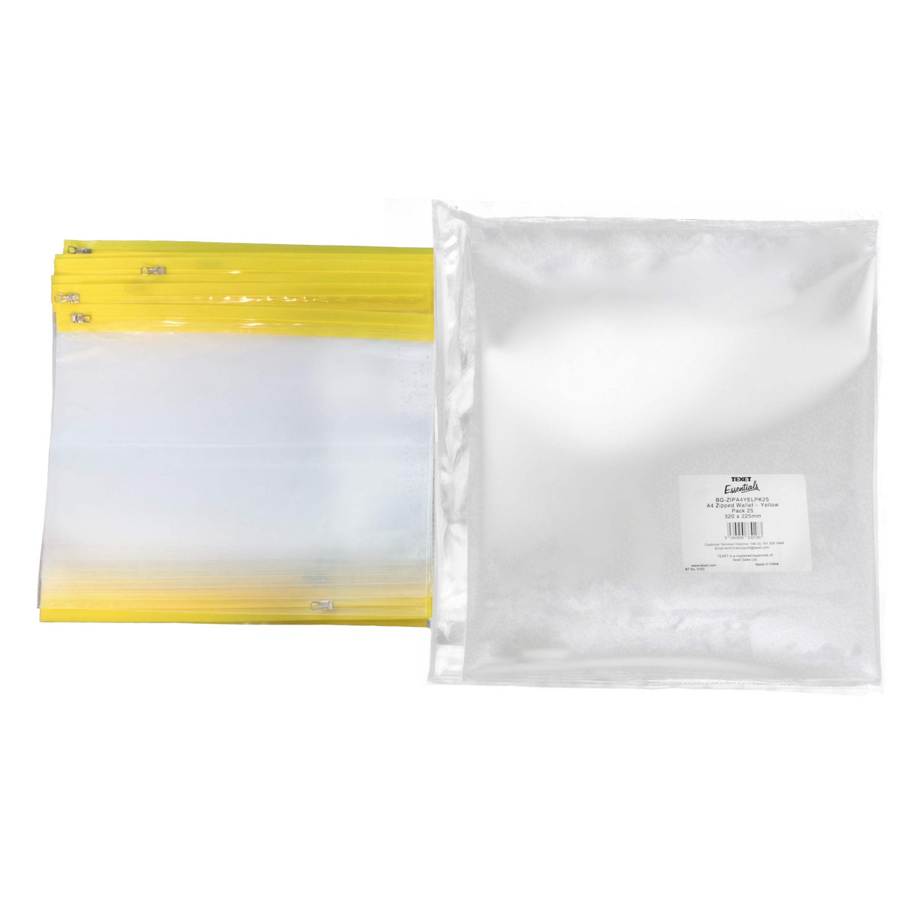 A4 Yellow Zipped Wallet, Pack of 25