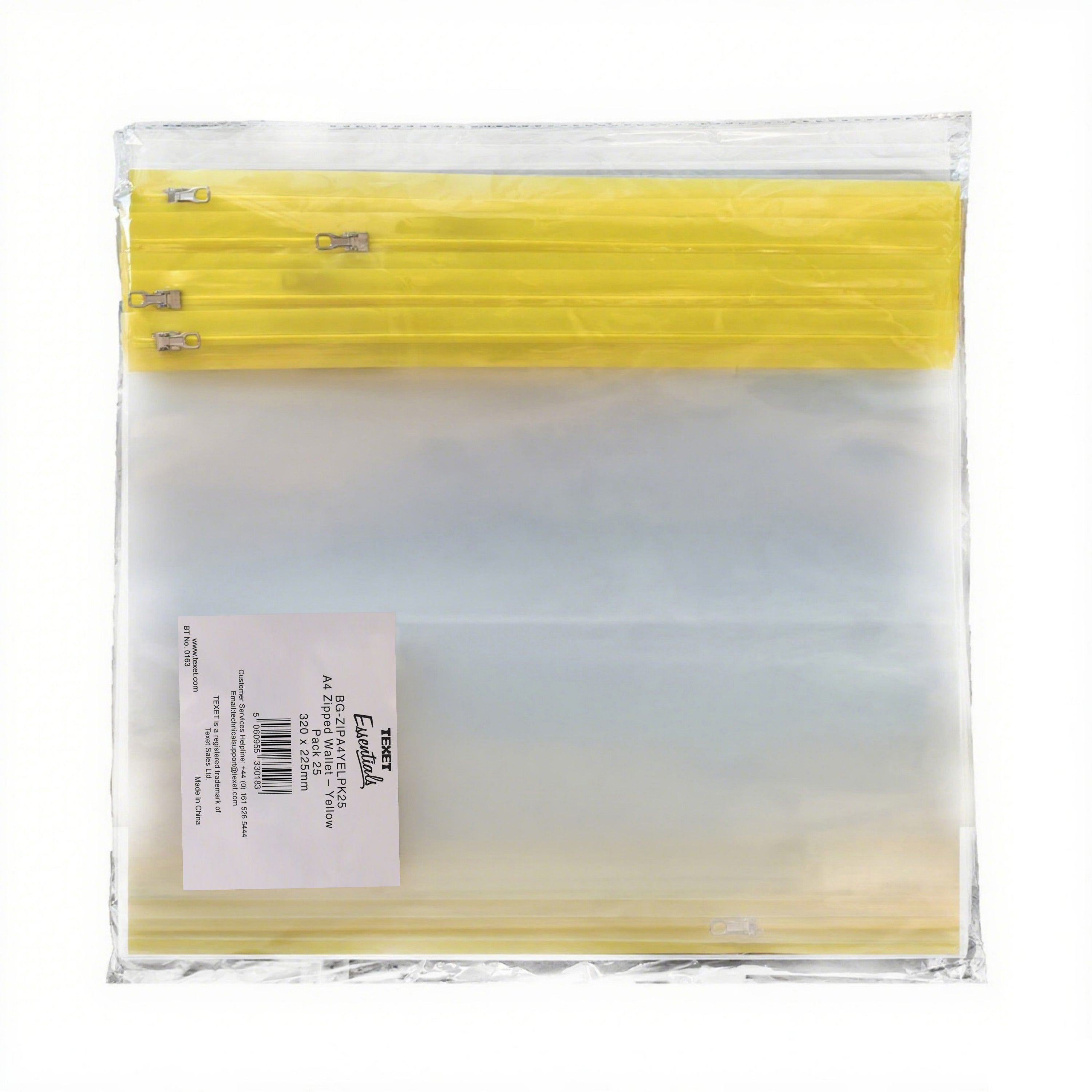A4 Yellow Zipped Wallet, Pack of 25