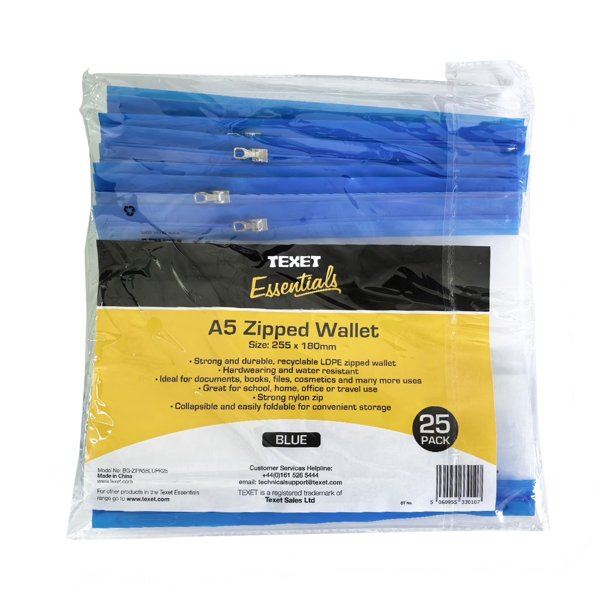 A5 Blue Zipped Wallet, Pack of 25