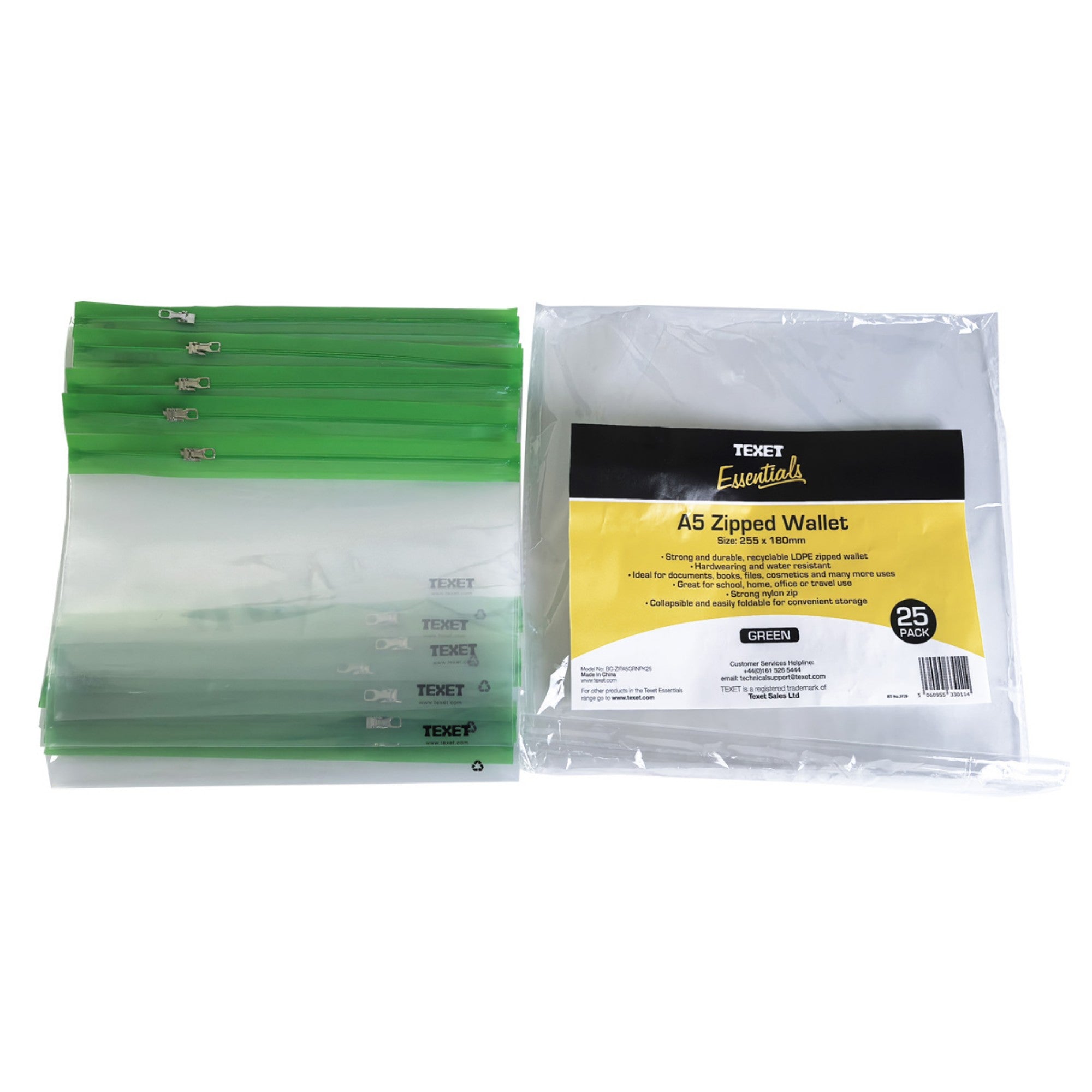 A5 Green Zipped Wallet, Pack of 25