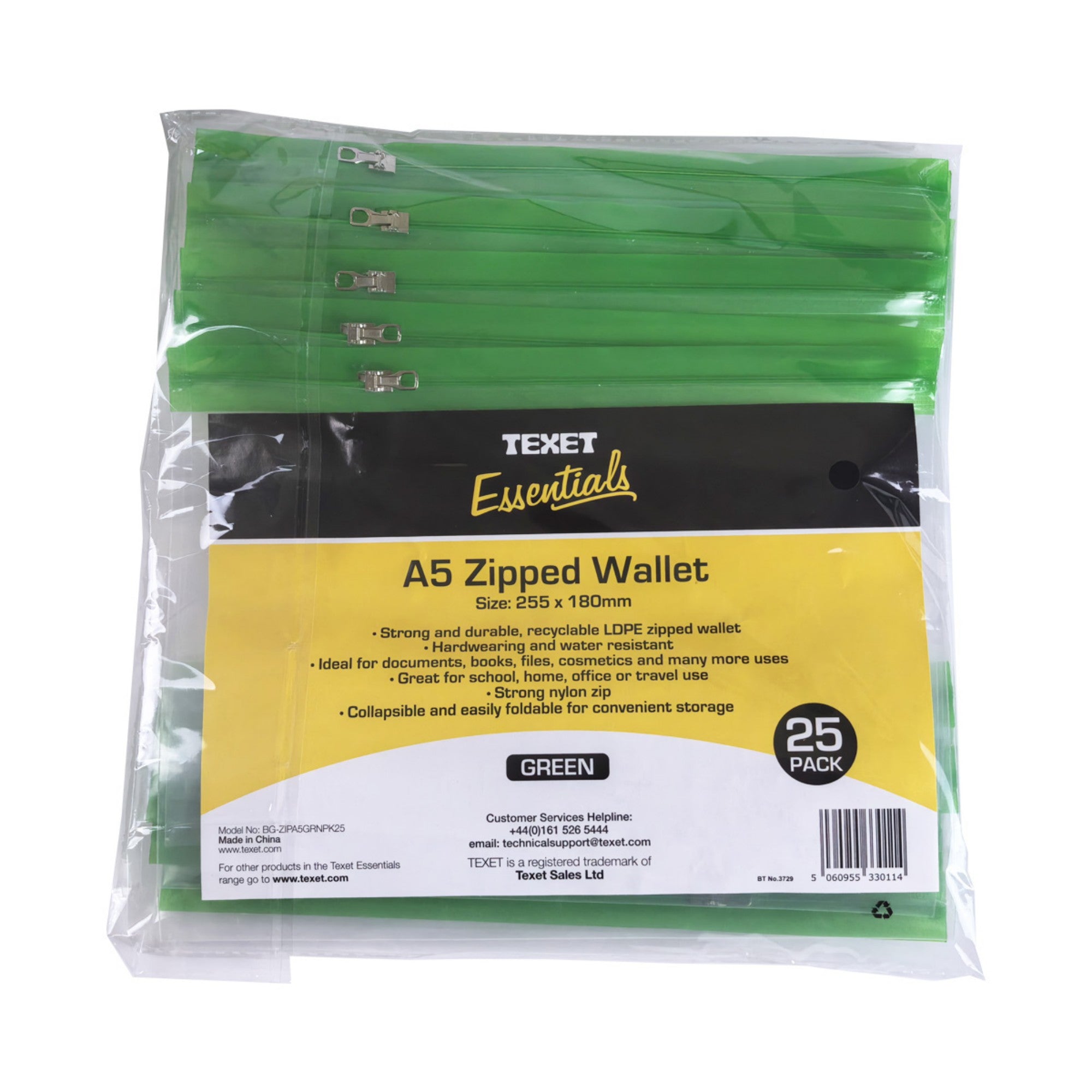 A5 Green Zipped Wallet, Pack of 25