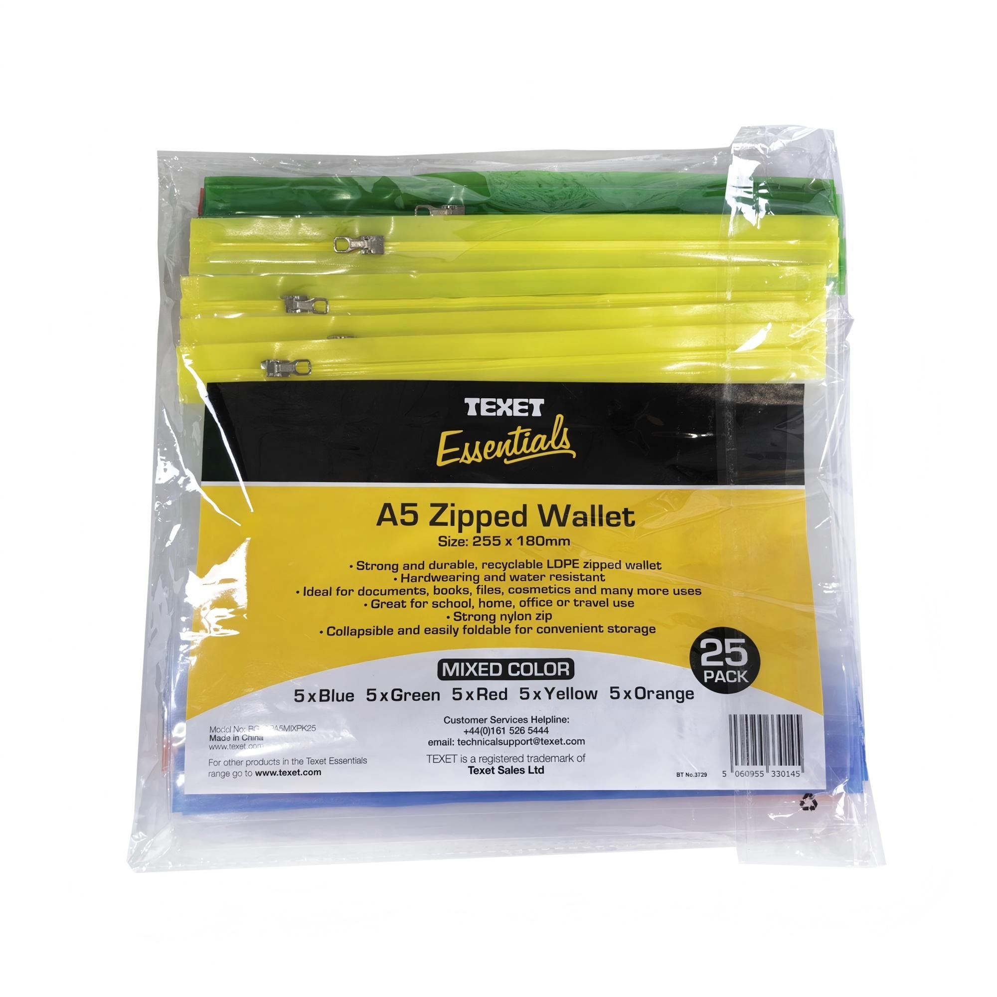 A5 Mix Colours Zipped Wallet, Pack of 25