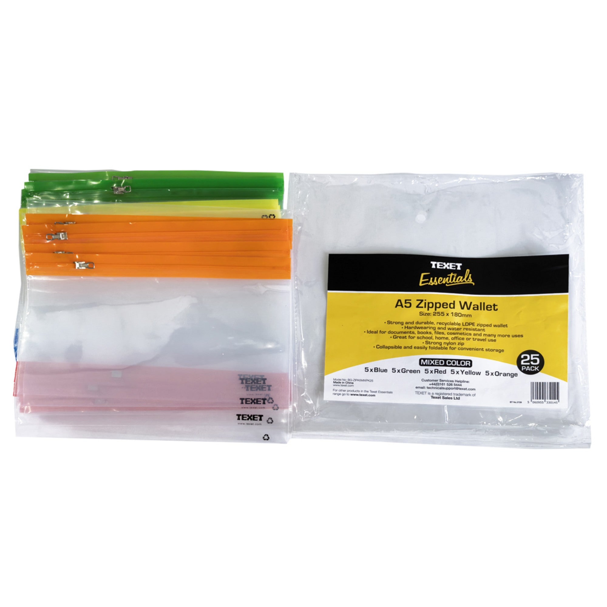 A5 Mix Colours Zipped Wallet, Pack of 25