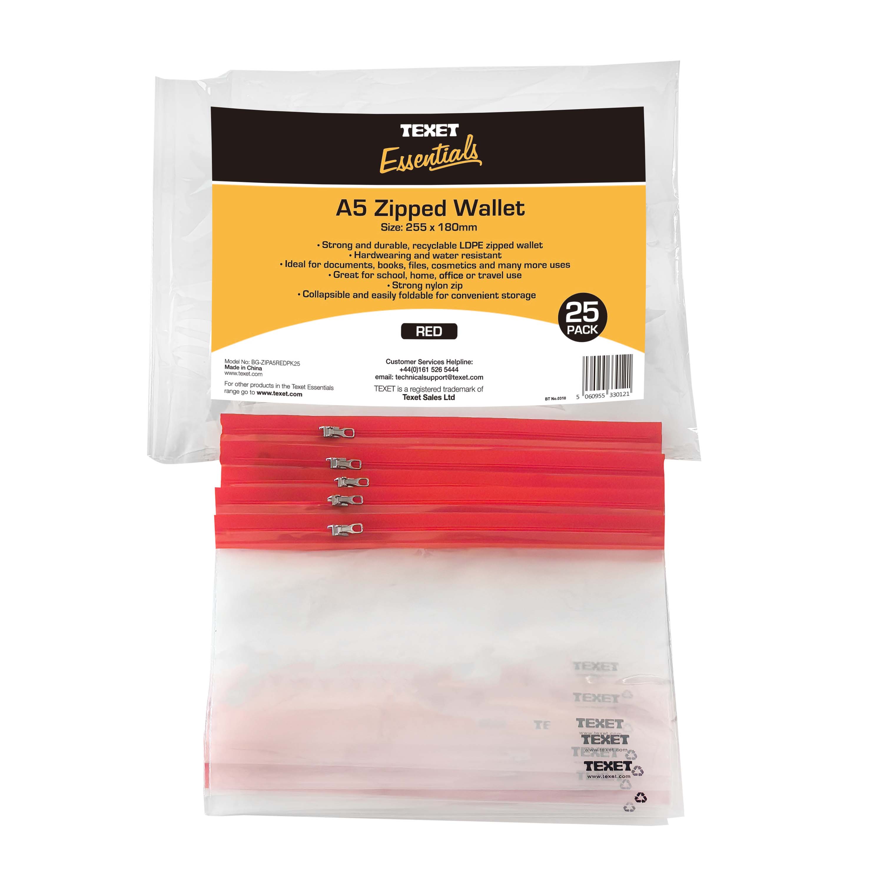 A5 Red Zipped Wallet, Pack of 25