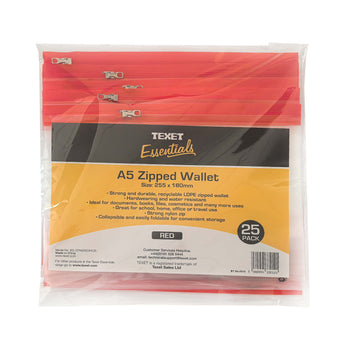 A5 Red Zipped Wallet, Pack of 25