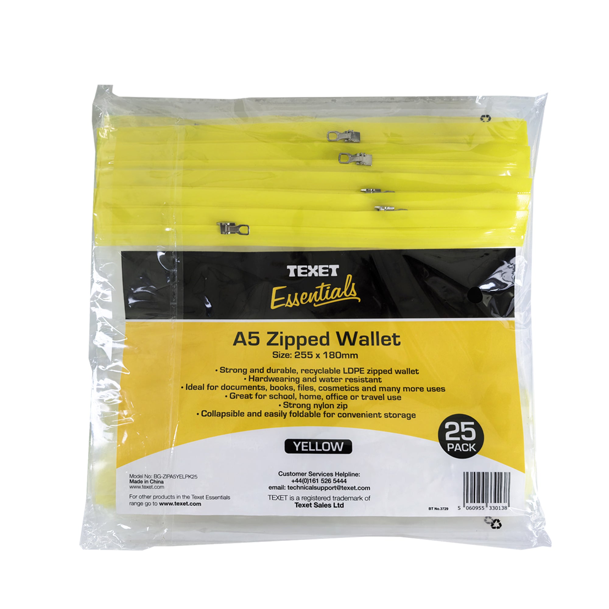 A5 Yellow Zipped Wallet, Pack of 25