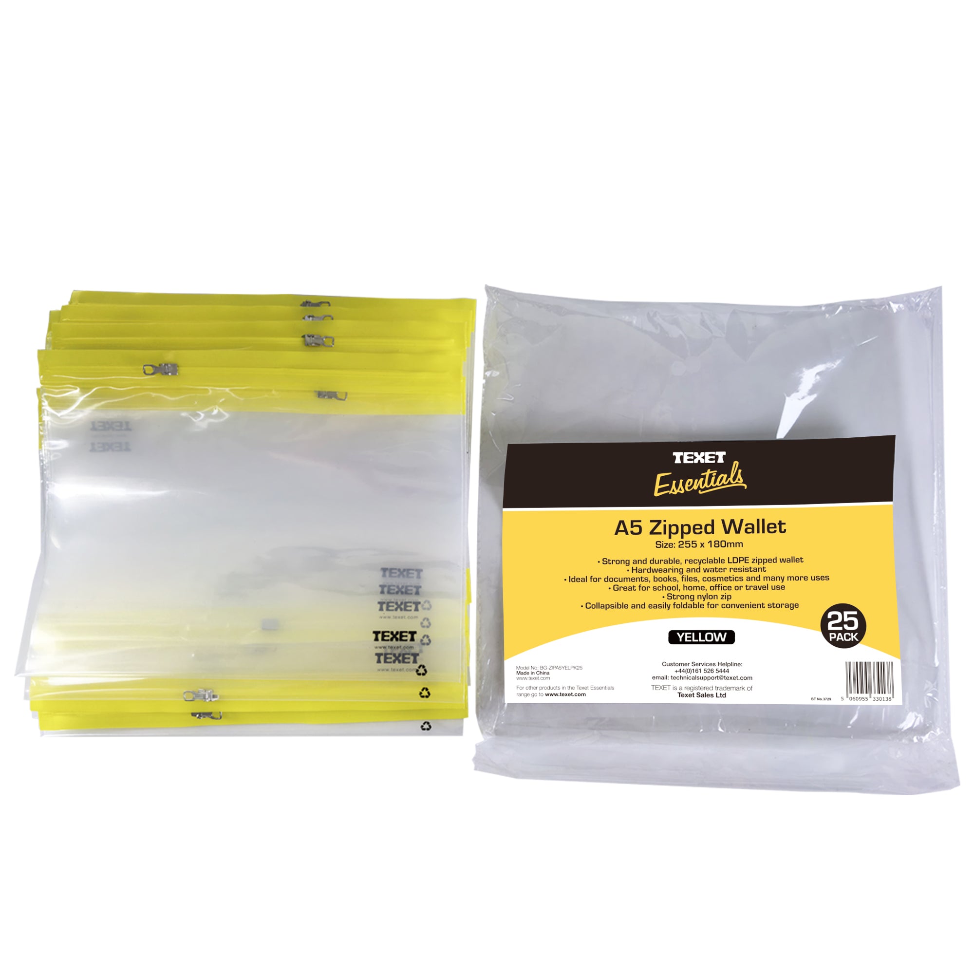 A5 Yellow Zipped Wallet, Pack of 25