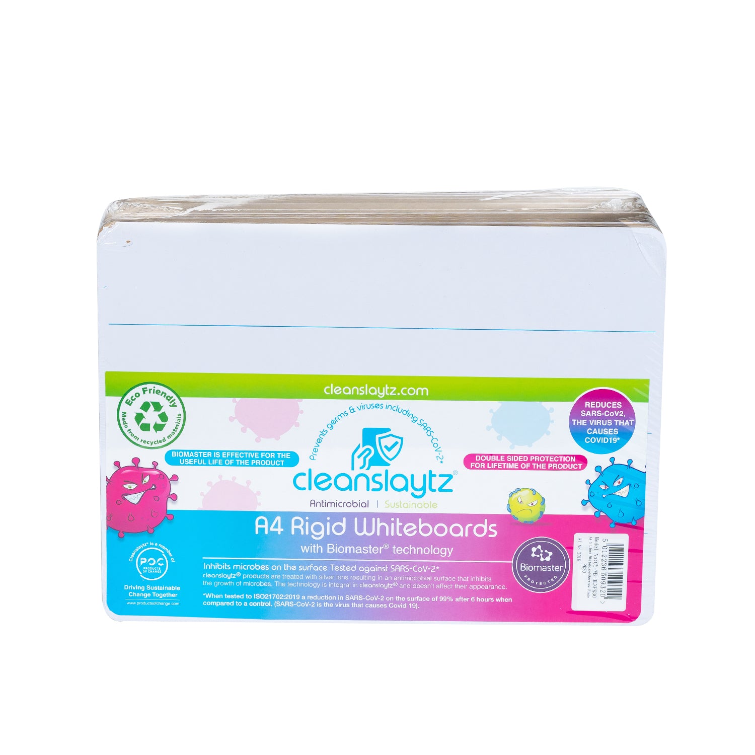 A4 Rigid 3-Lined/Plain Eco Antimicrobial Drywipe Boards, Pack of 30