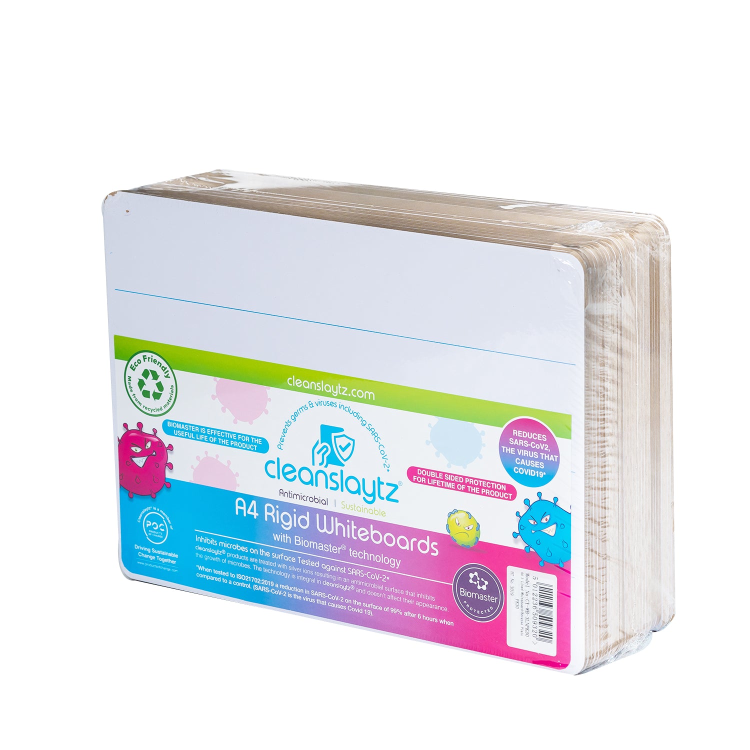 A4 Rigid 3-Lined/Plain Eco Antimicrobial Drywipe Boards, Pack of 30
