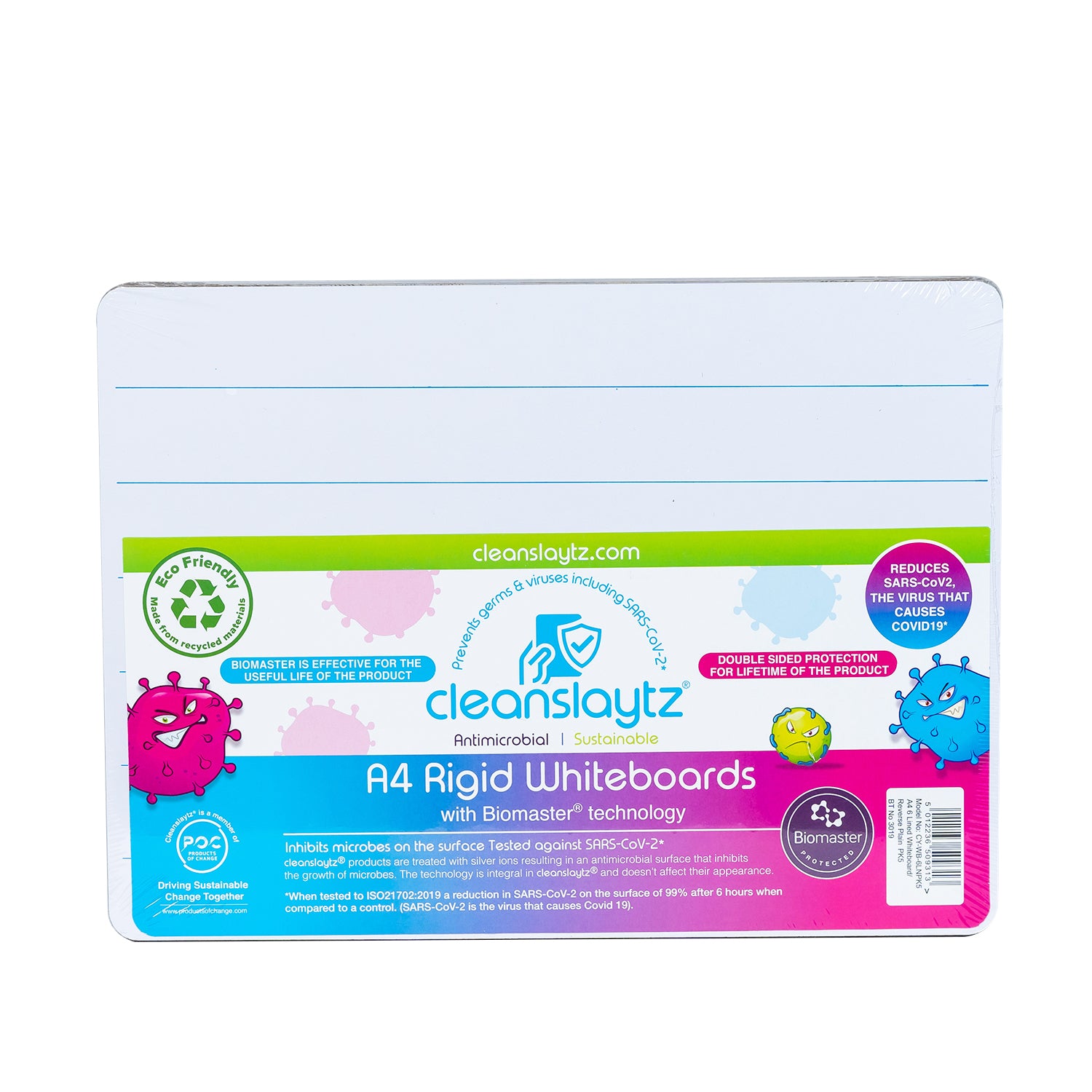 A4 Rigid 6-Lined/Plain Eco Antimicrobial Drywipe Boards, Pack of 5