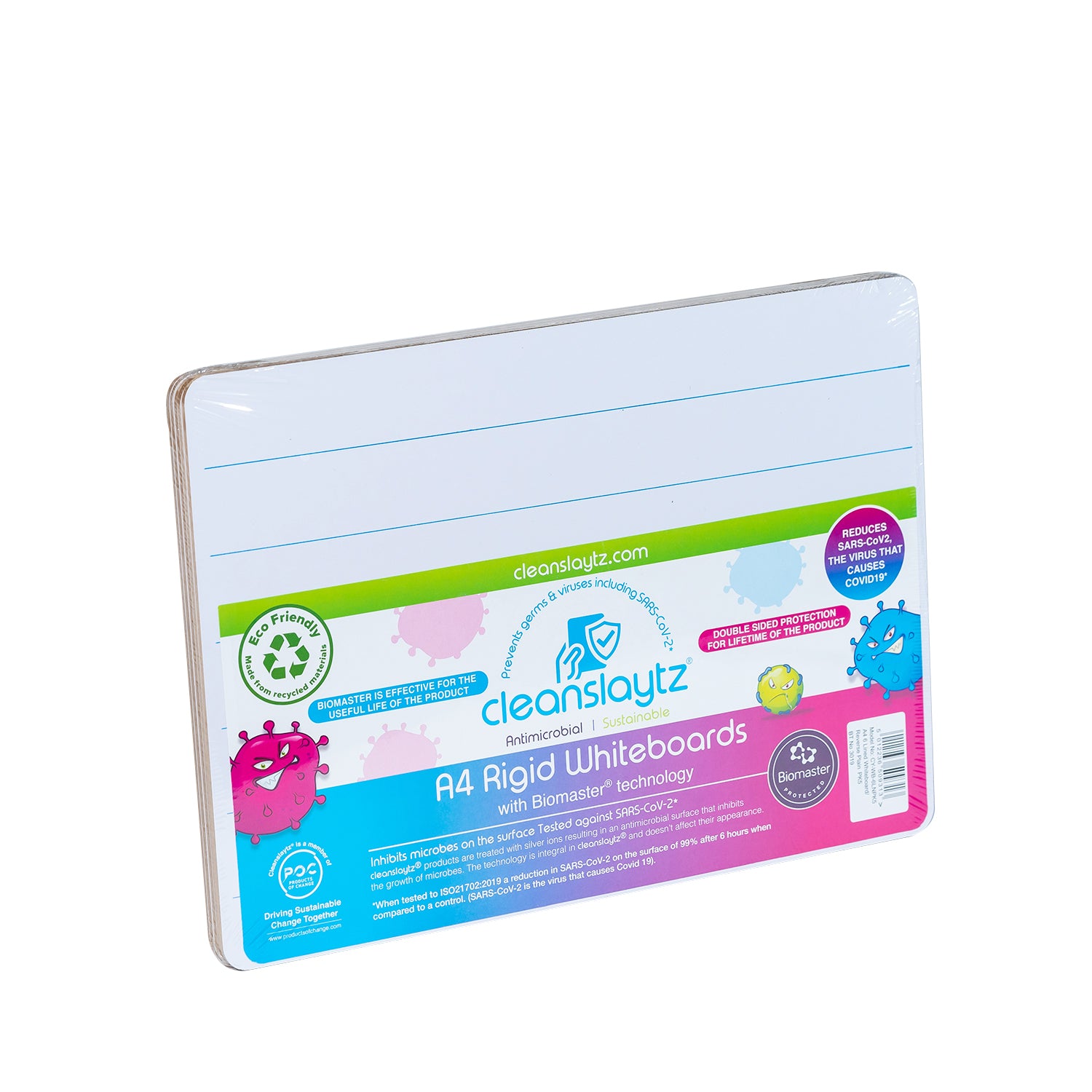 A4 Rigid 6-Lined/Plain Eco Antimicrobial Drywipe Boards, Pack of 5