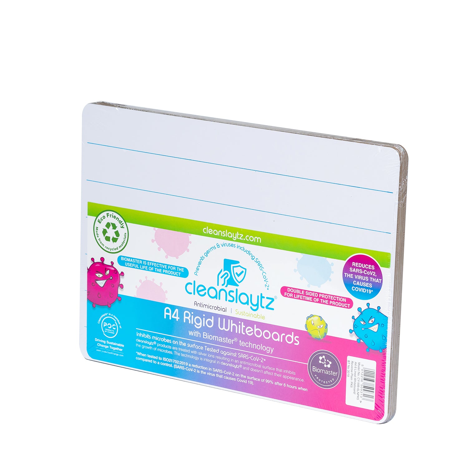 A4 Rigid 6-Lined/Plain Eco Antimicrobial Drywipe Boards, Pack of 5
