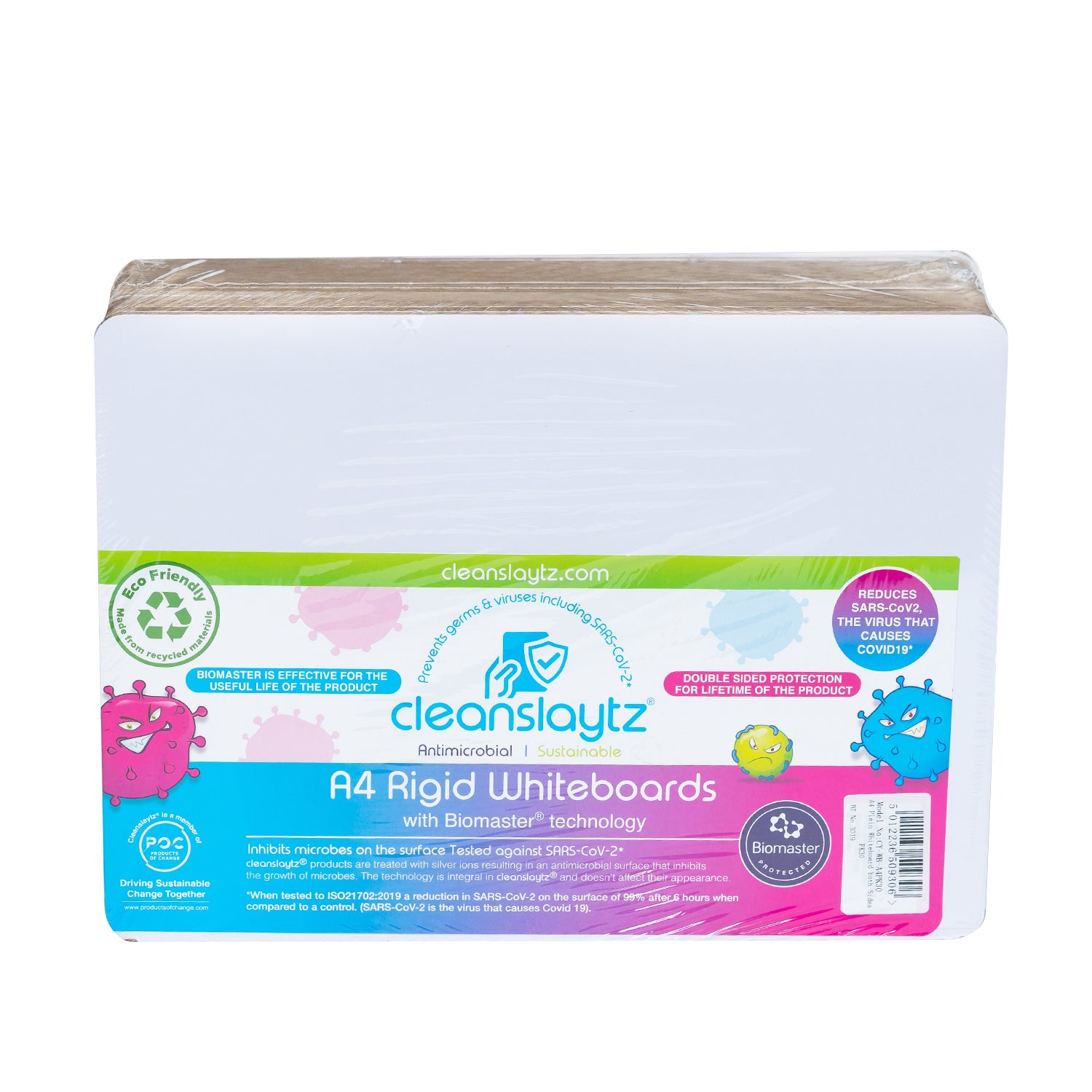 A4 Plain/Plain Eco Antimicrobial drywipe boards, Pack of 30