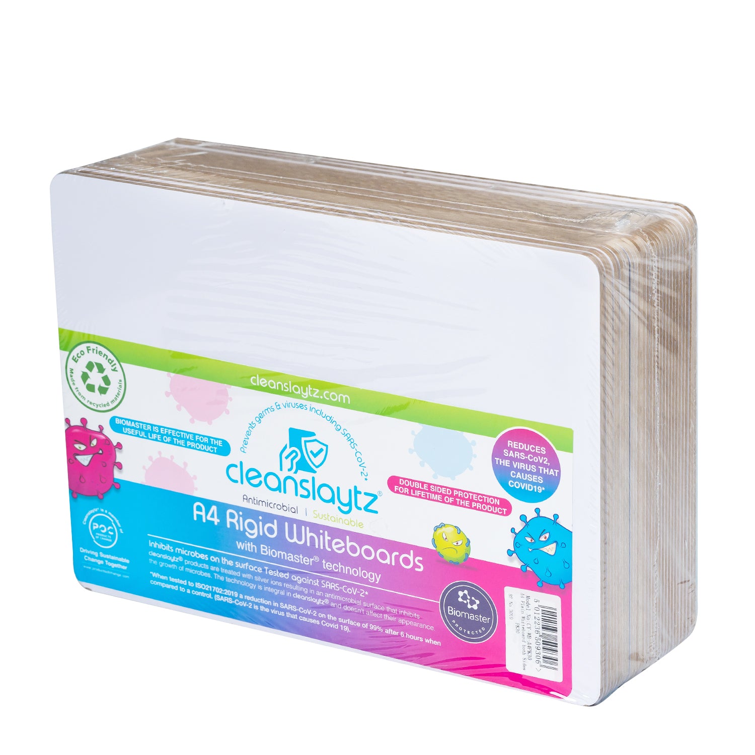 A4 Plain/Plain Eco Antimicrobial drywipe boards, Pack of 30