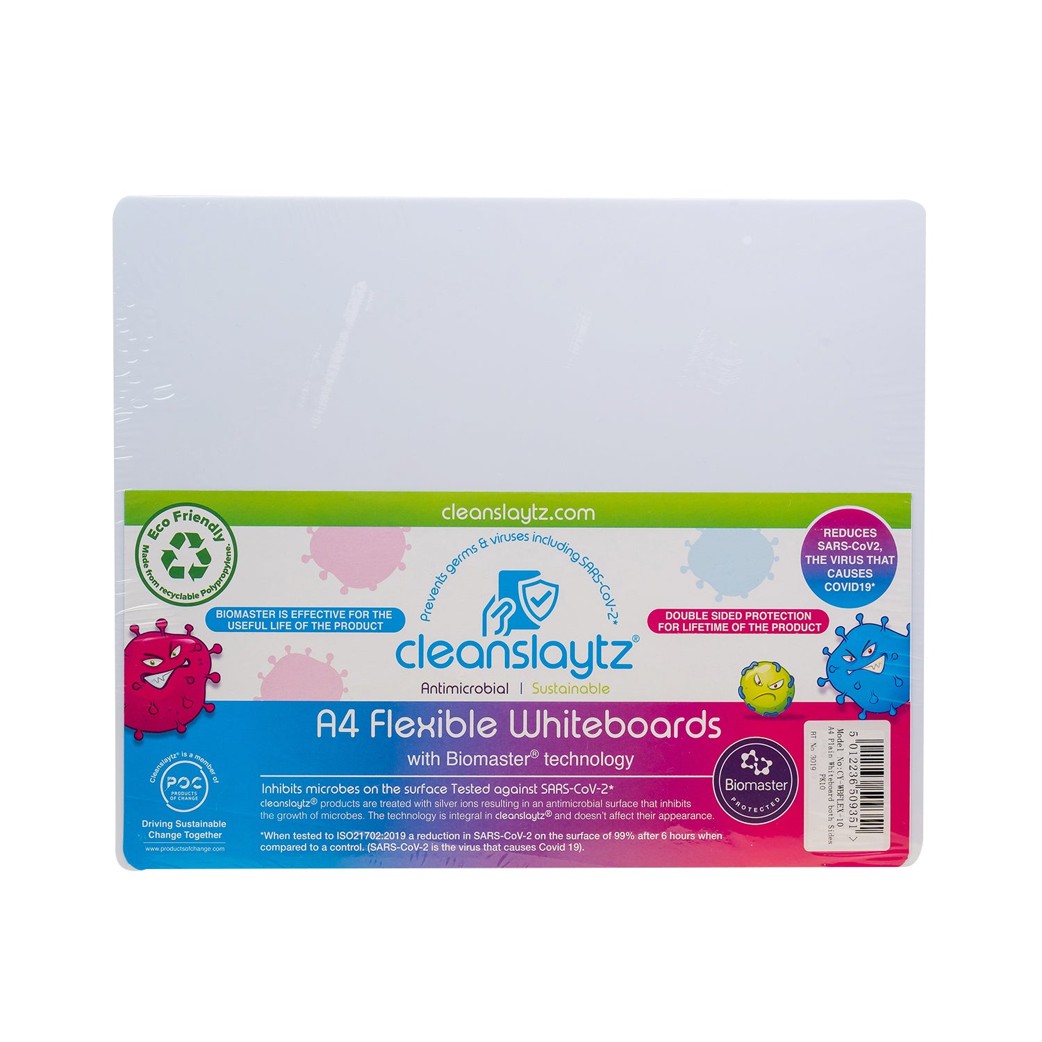 A4 Flexible Plain/Plain Eco Antimicrobial Drywipe Boards, Pack of 10