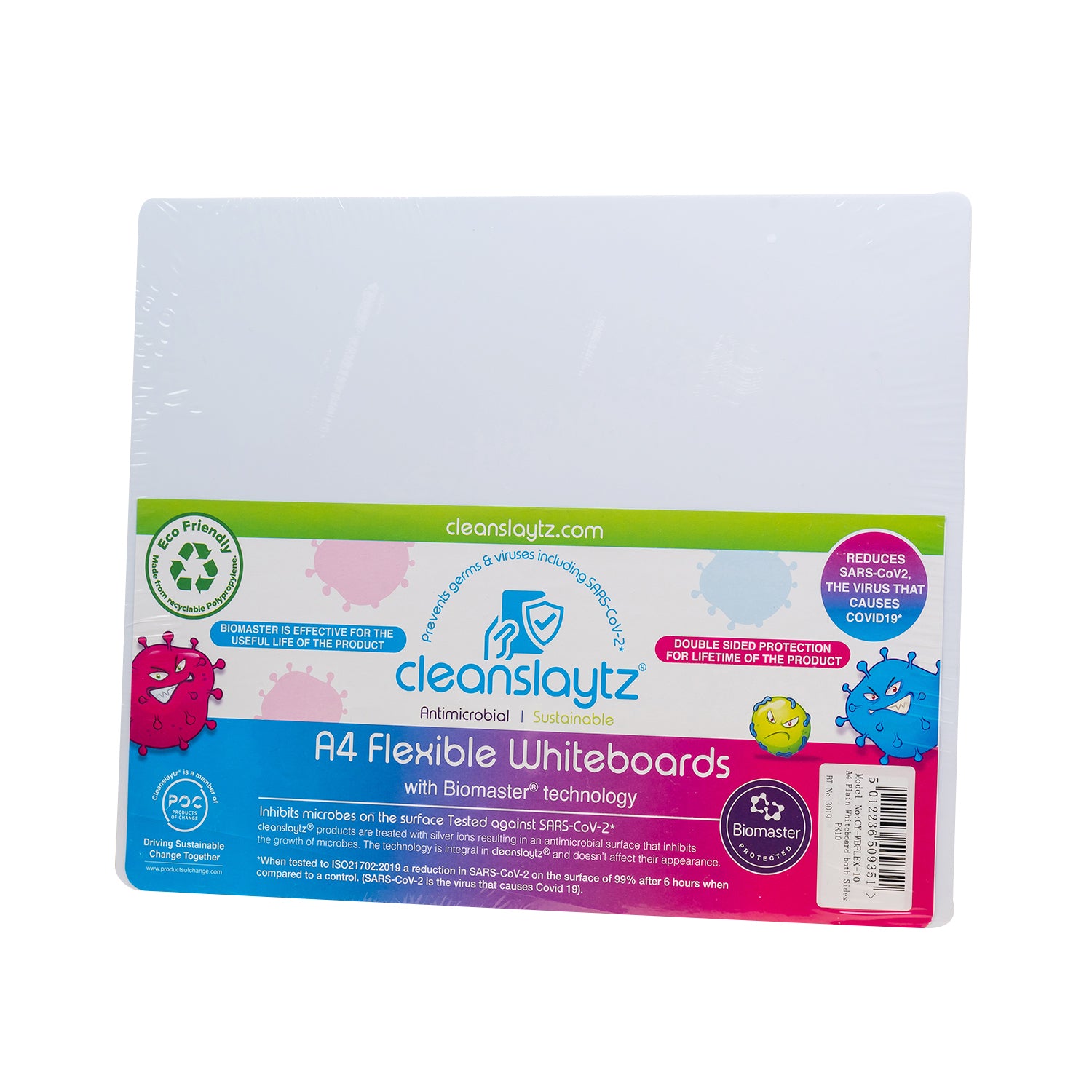 A4 Flexible Plain/Plain Eco Antimicrobial Drywipe Boards, Pack of 10
