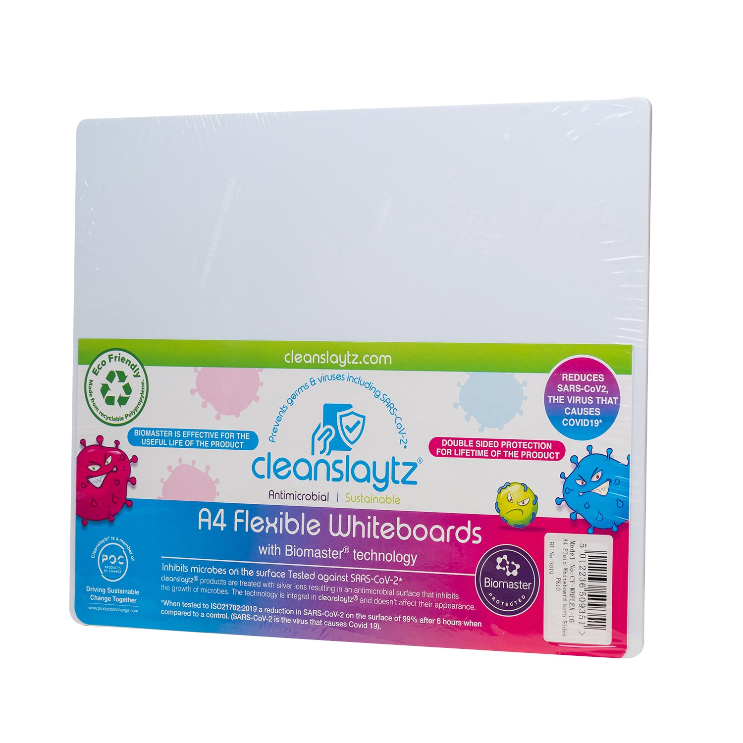 A4 Flexible Plain/Plain Eco Antimicrobial Drywipe Boards, Pack of 10