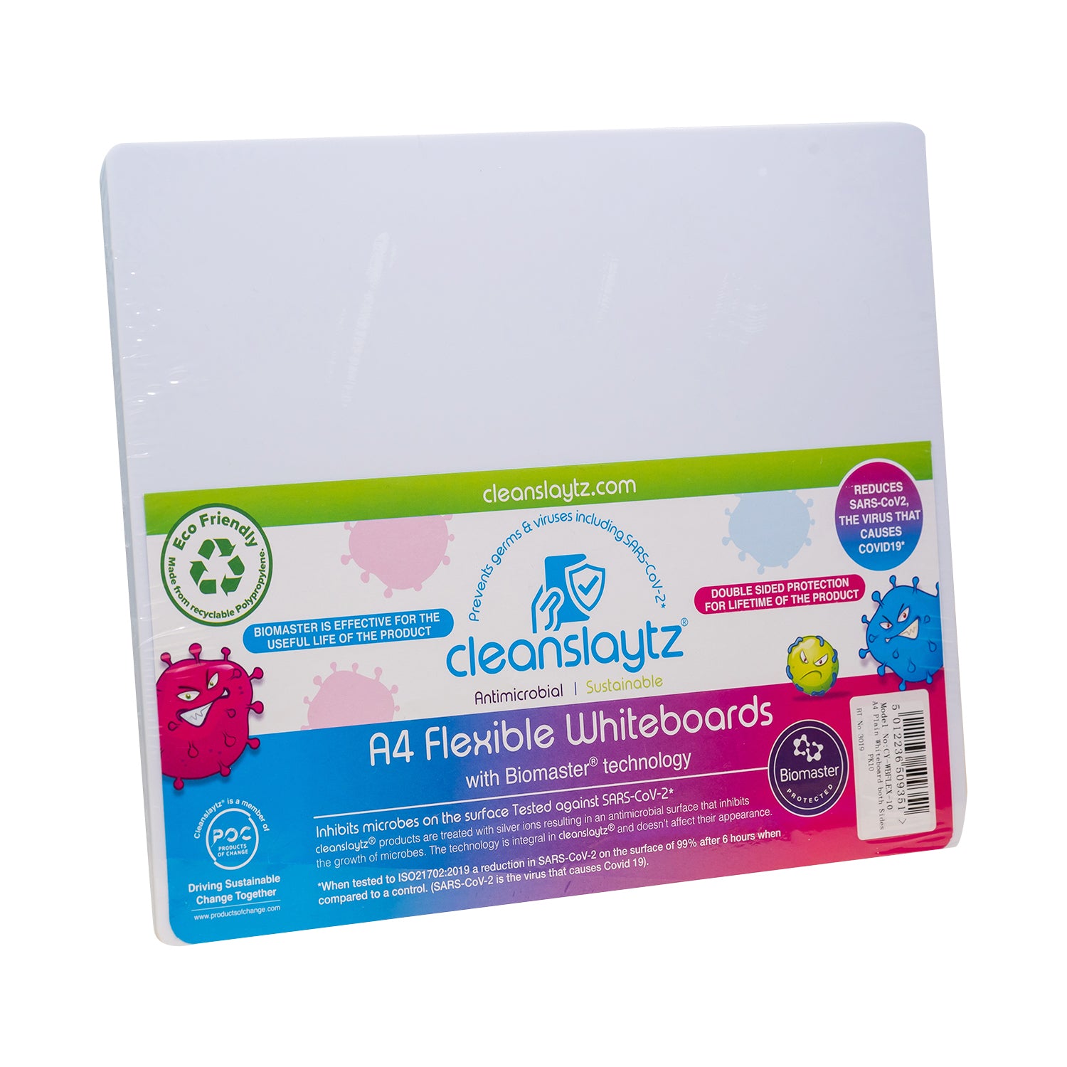 A4 Flexible Plain/Plain Eco Antimicrobial Drywipe Boards, Pack of 10