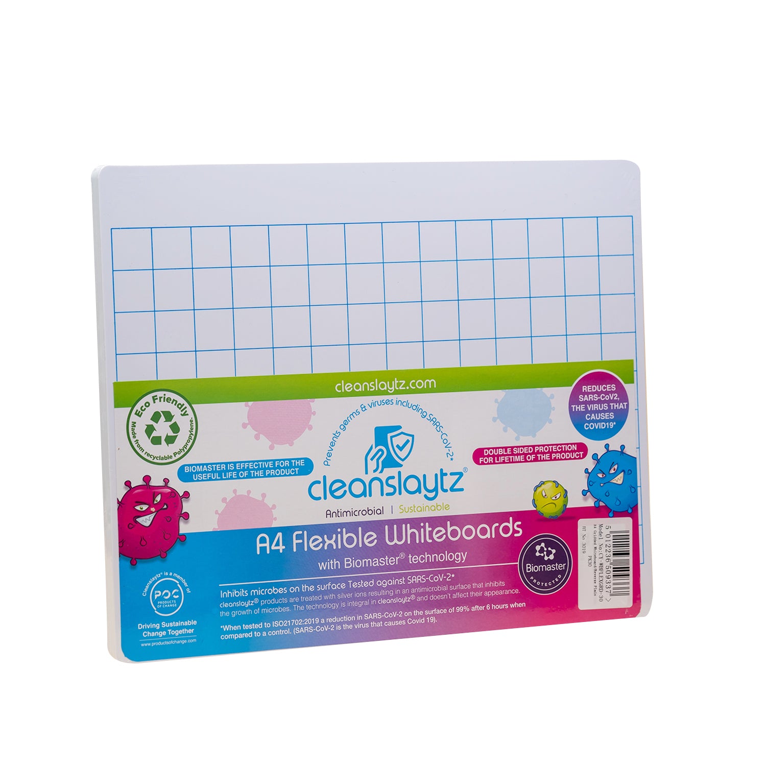 A4 Flexible Gridded/Plain Eco Antimicrobial Drywipe Boards, Pack of 30
