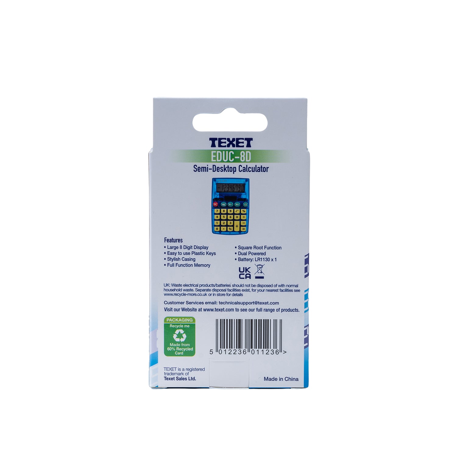 EDUC-8D Large 8 Digit Dual Powered Semi Desktop Calculator