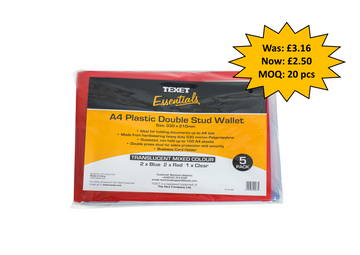 A4 Double Stud Wallets Assorted Colour, Pack of 5