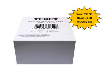 Glitter Glue Sticks Mixed Colours 200 x 11.2mm, Pack of 200