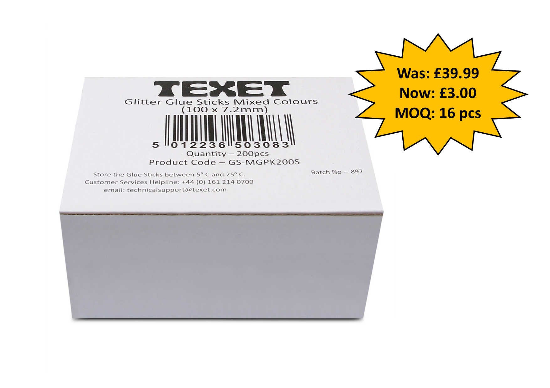 Glitter Glue Sticks Mixed Colours 100 x 7.2mm, Pack of 200