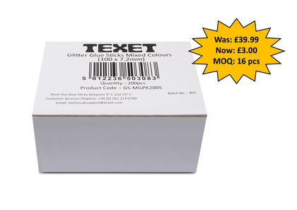Glitter Glue Sticks Mixed Colours 100 x 7.2mm, Pack of 200