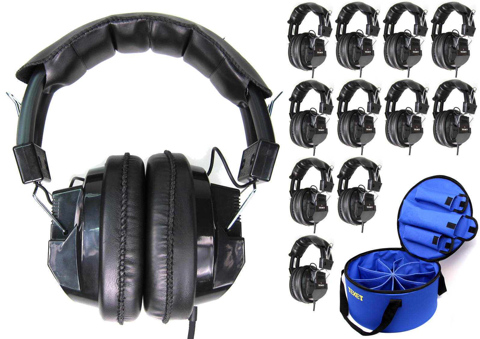 12 Pieces Black Classic Headphone with Nylon Carry Case