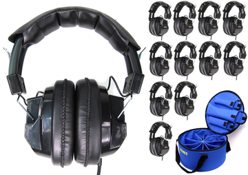 12 Pieces Black Classic Headphone with Nylon Carry Case