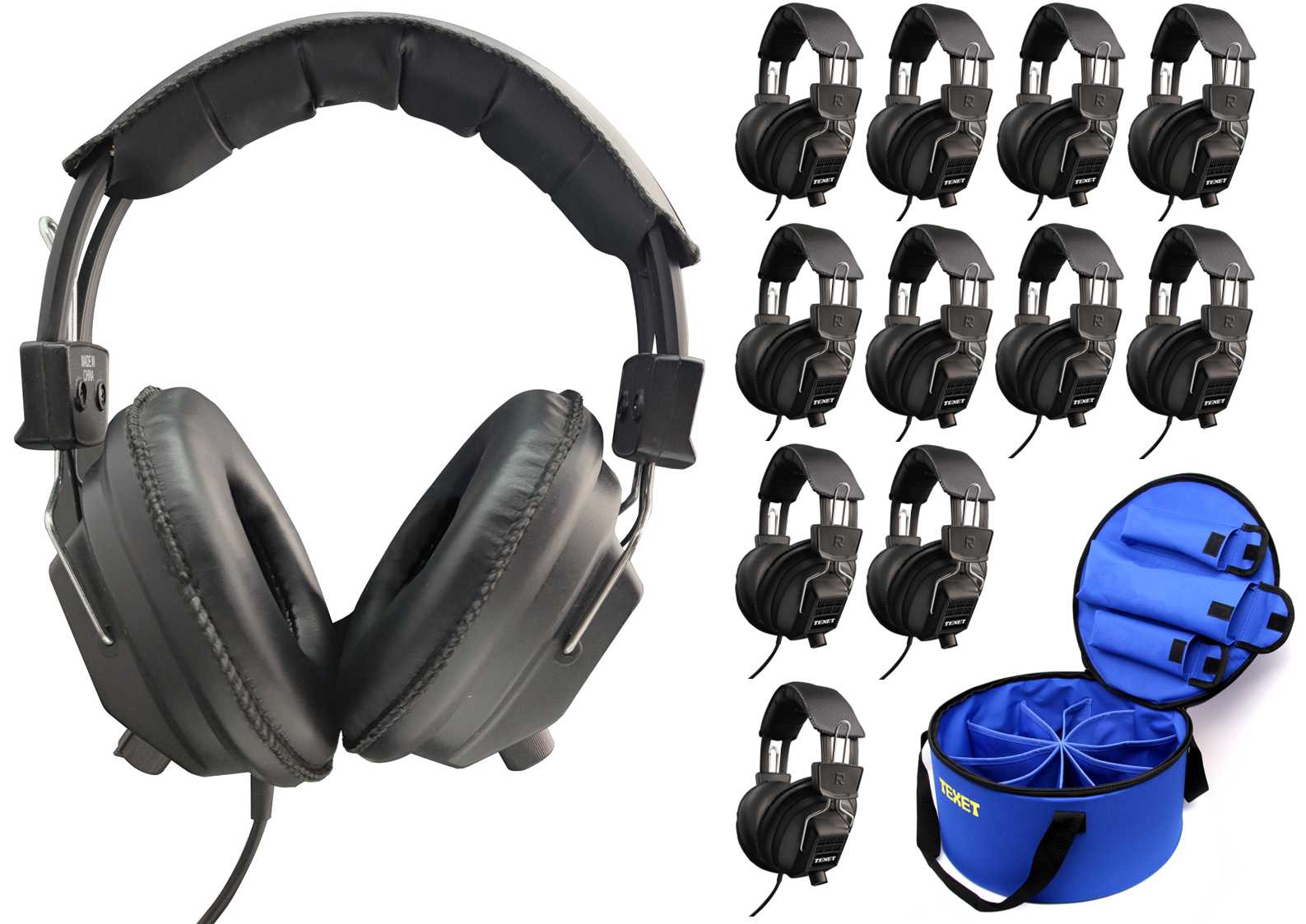 Black Stereo/Mono Headphone, Class Pack of 12 with Nylon Carry Case