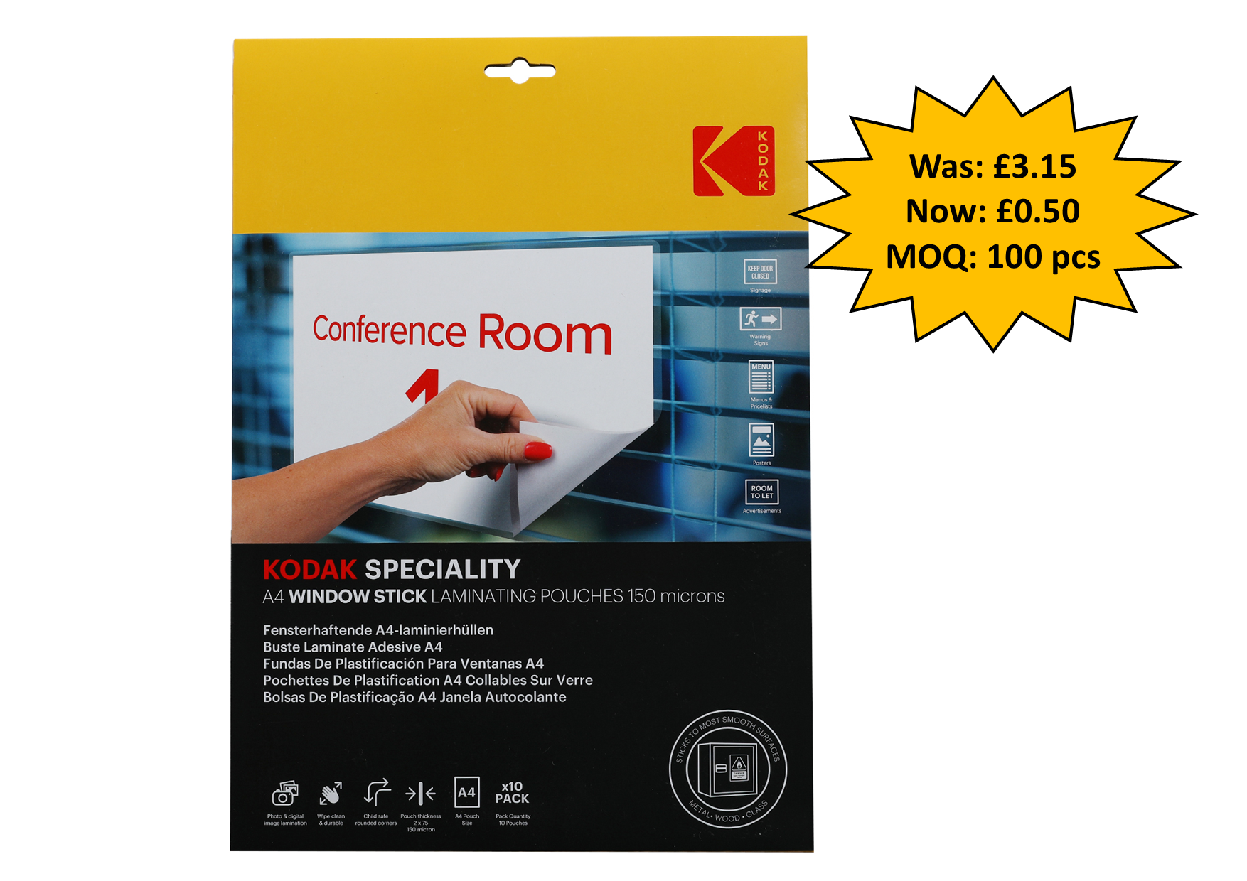 A4 150 mcn Pack 10 Window Sticker Pouches