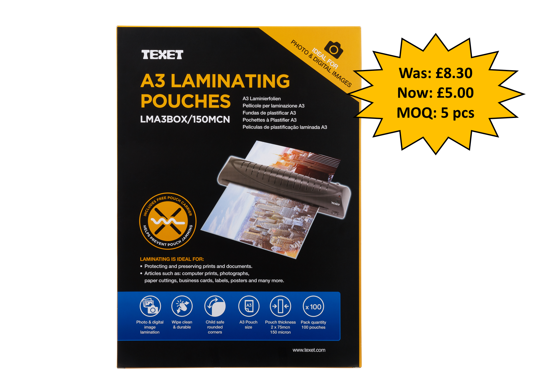 A3 Laminating Pouches 150 mcn, Pack of 100