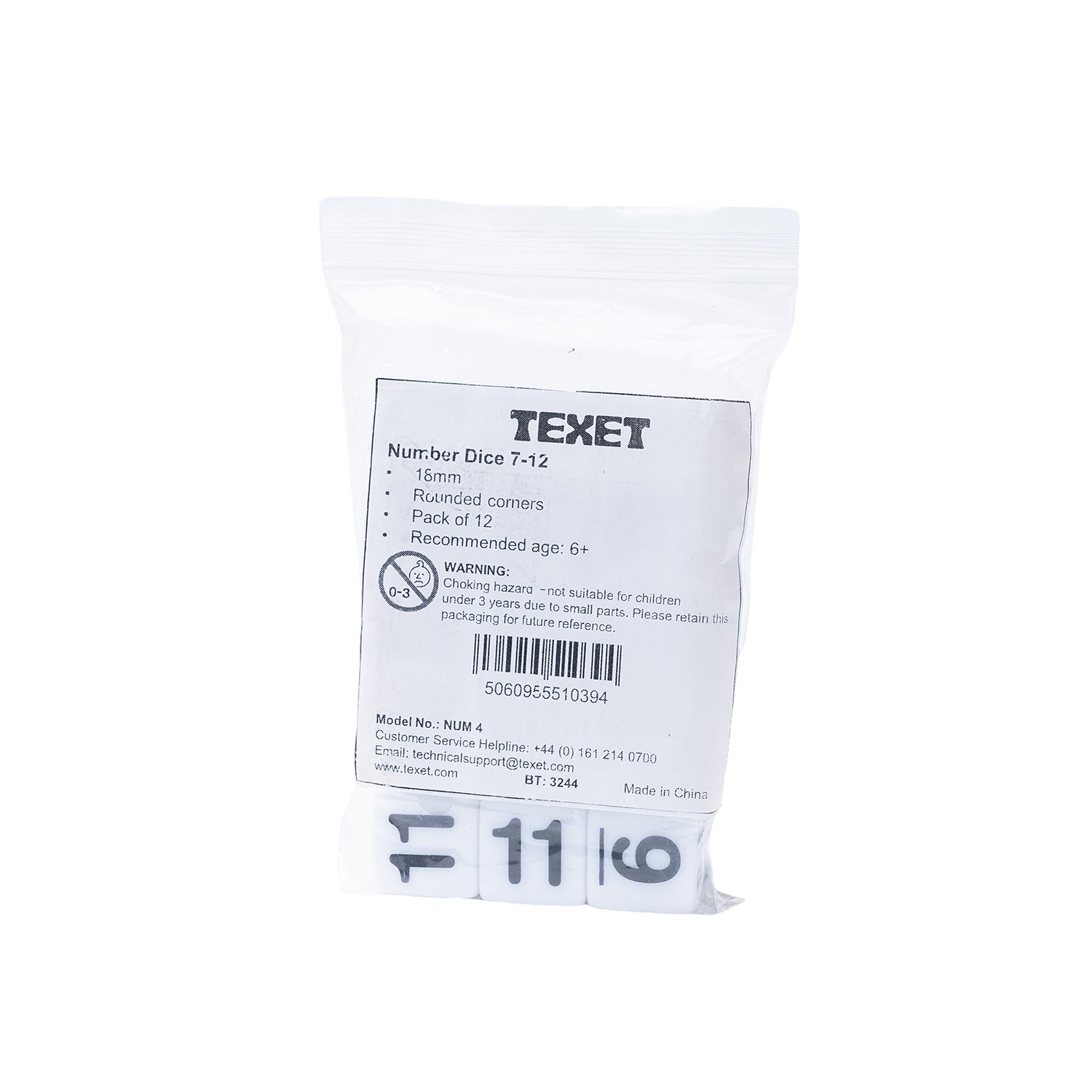 Number Dice 7 to 12, Pack of 12