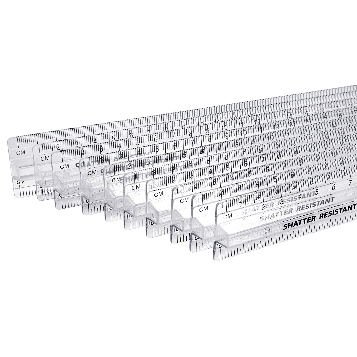 Clear Ruler 30cm with Finger Grip, Pack of 10 in cm / inches