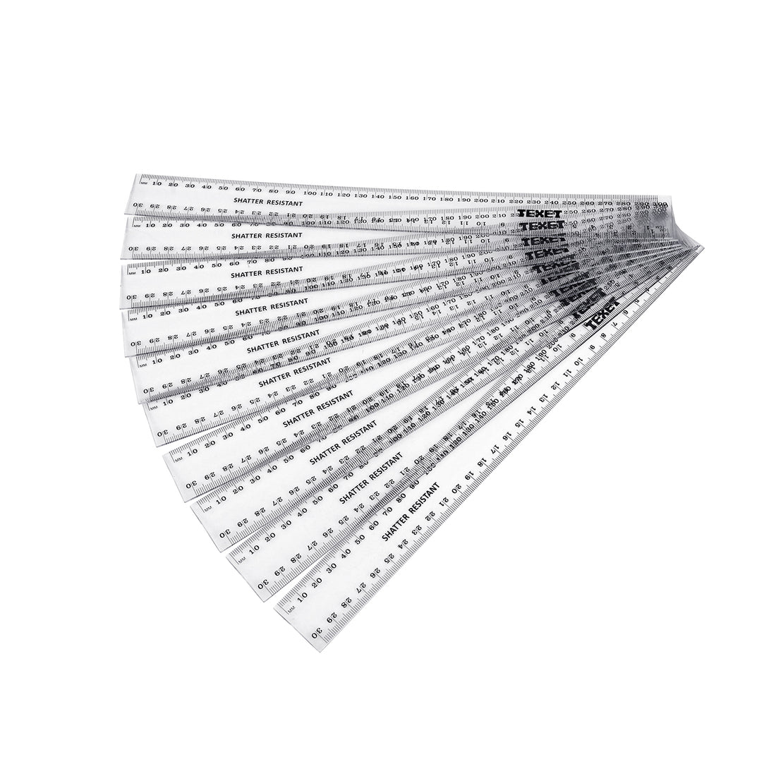 Clear Ruler, 300mm Pack of 10 in cm / mm