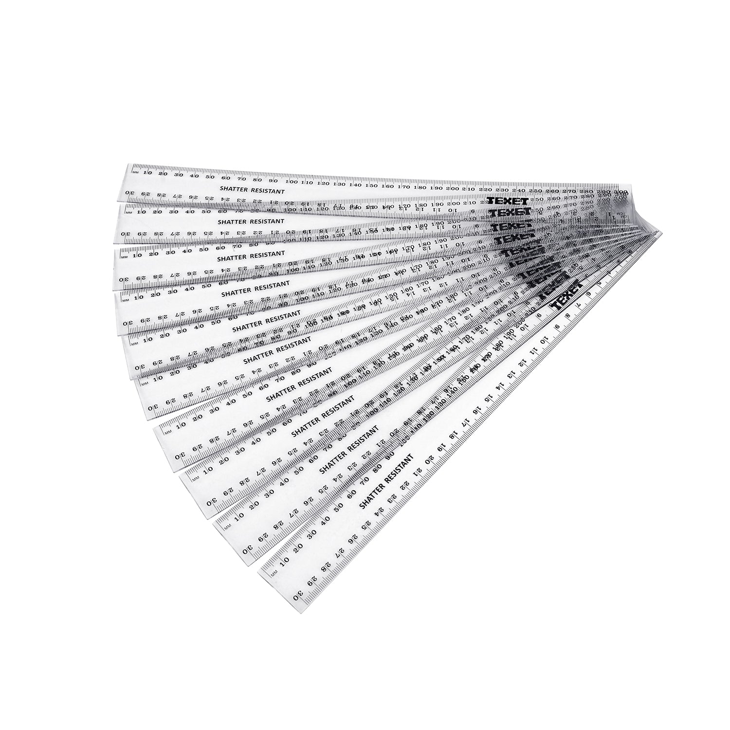 Clear Ruler, 300mm Pack of 10 in cm / mm