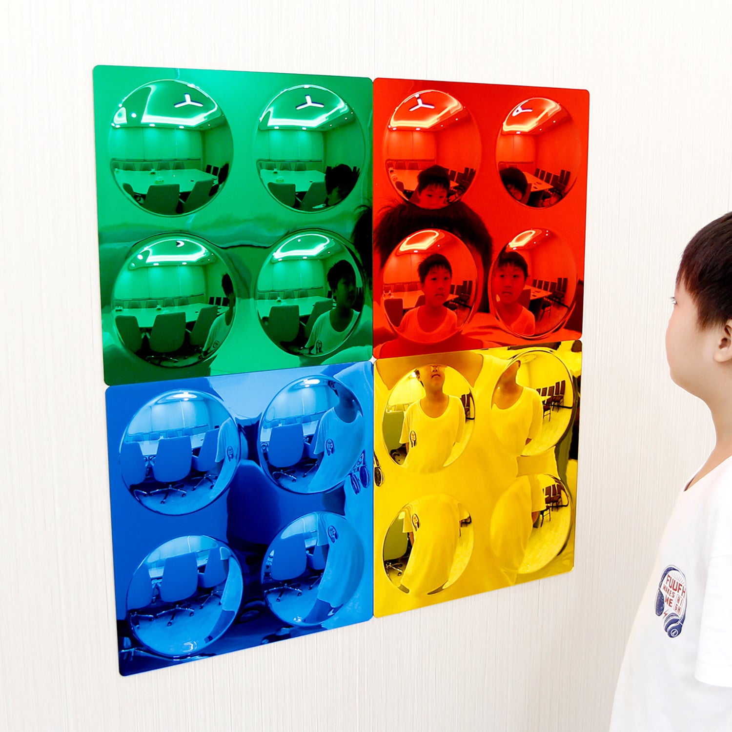 Coloured 4 Bubble Convex Mirror, Pack of 4