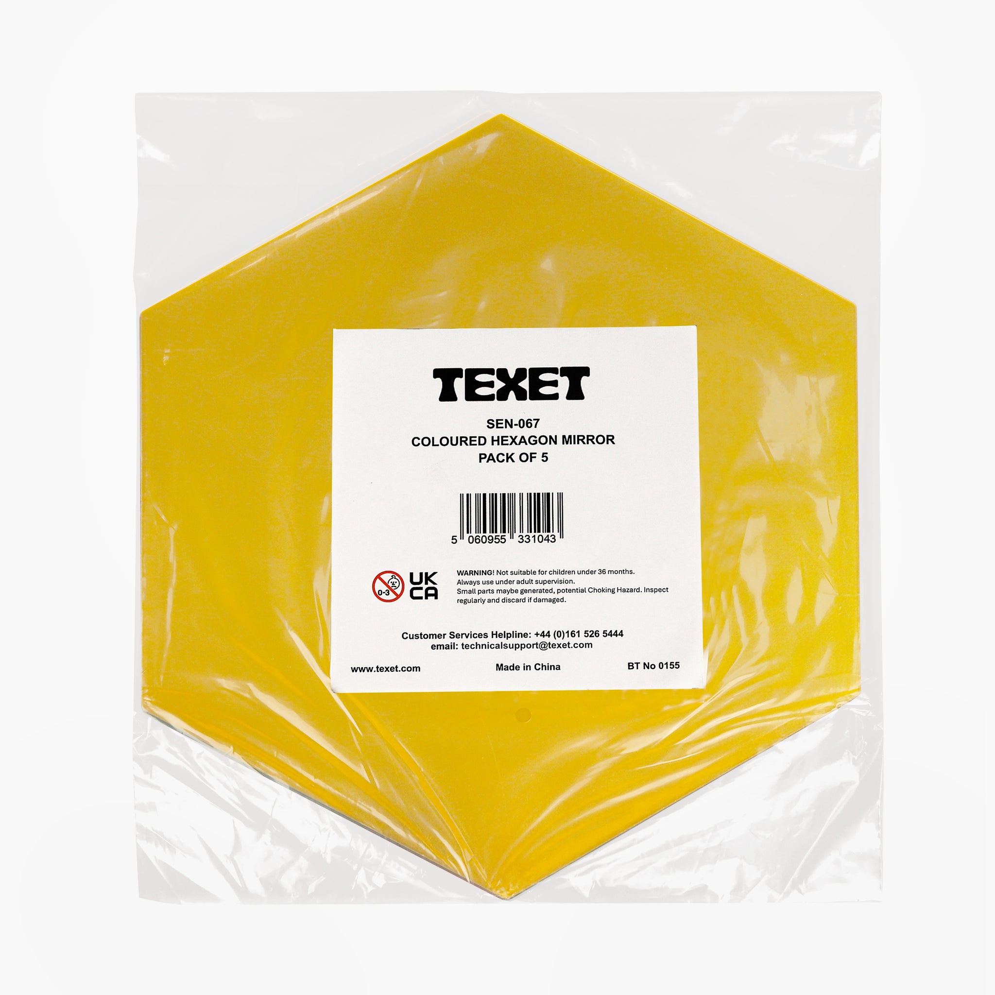 Coloured Hexagon Mirror, Pack of 5