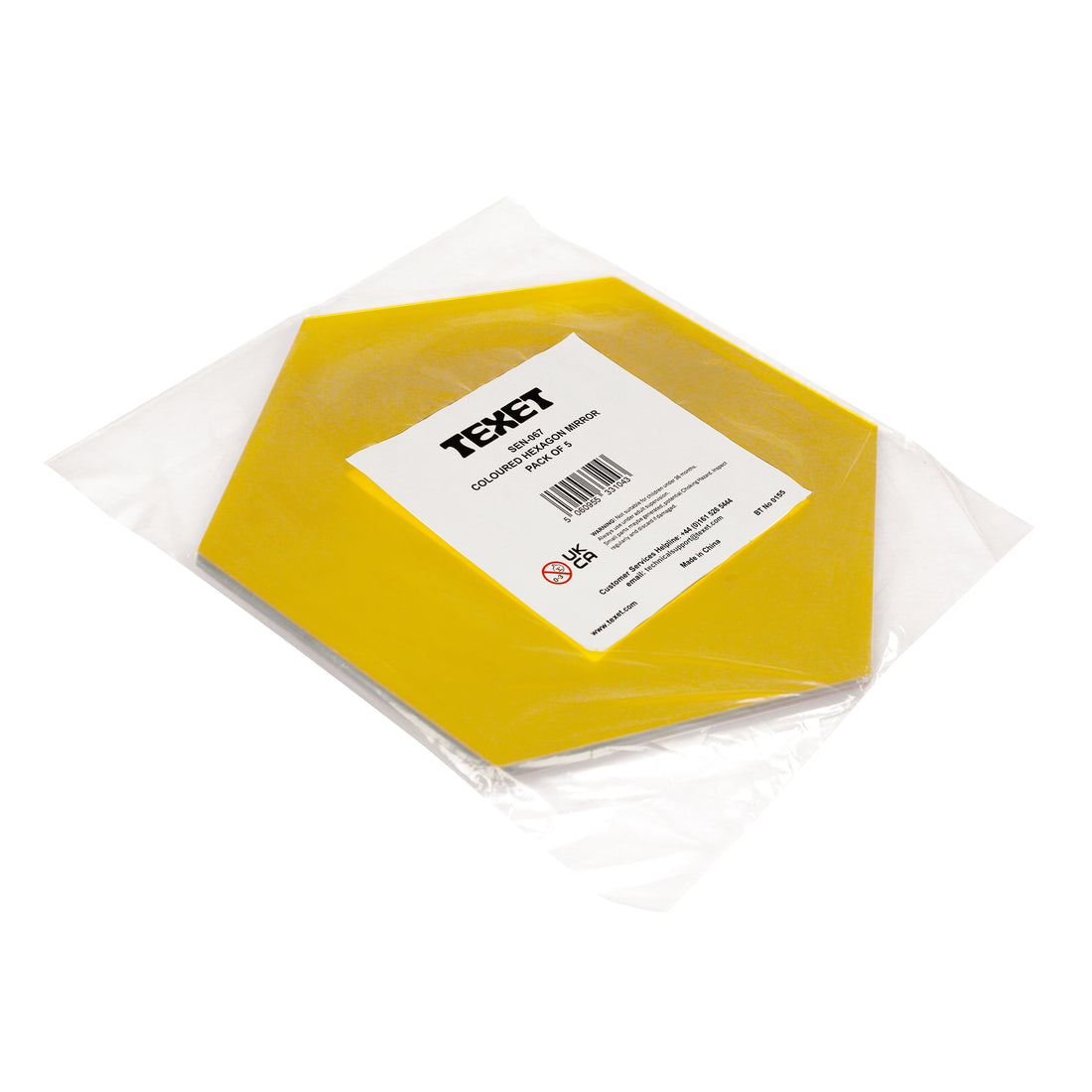 Coloured Hexagon Mirror, Pack of 5
