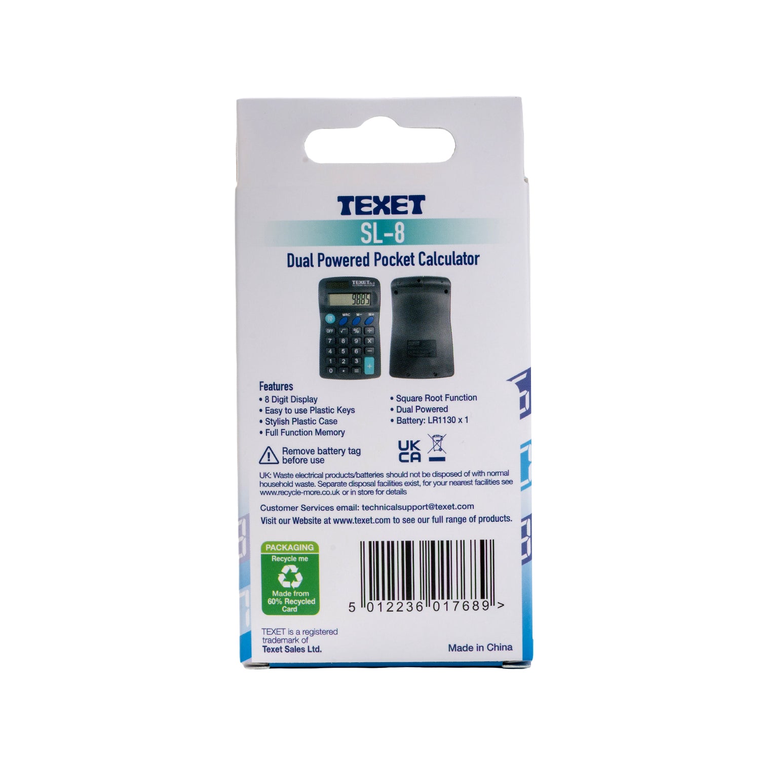 SL8 BLACK 8 Digit Dual Powered Pocket Calculator