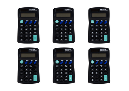 8 Digit Pocket Calculator Dual Power, Pack of 6