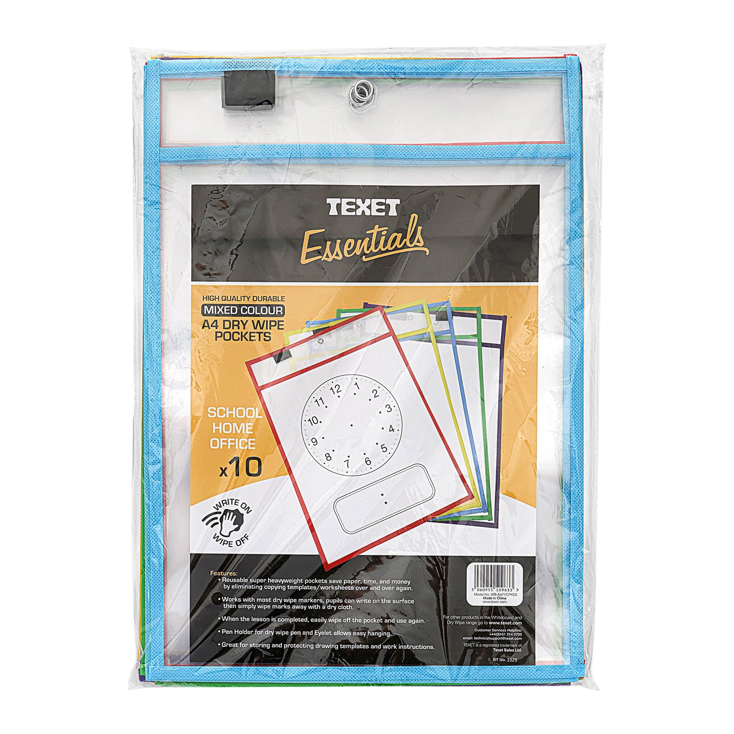 A4 Drywipe Sleeves Assorted Colours, Pack of 10