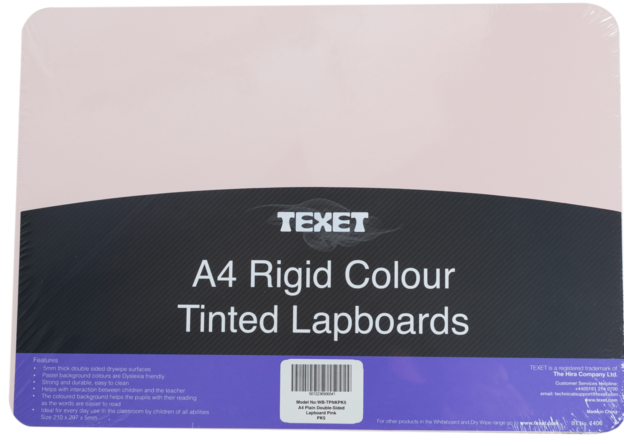 A4 Rigid Plain Double-Sided Lapboard Pink, Pack of 5