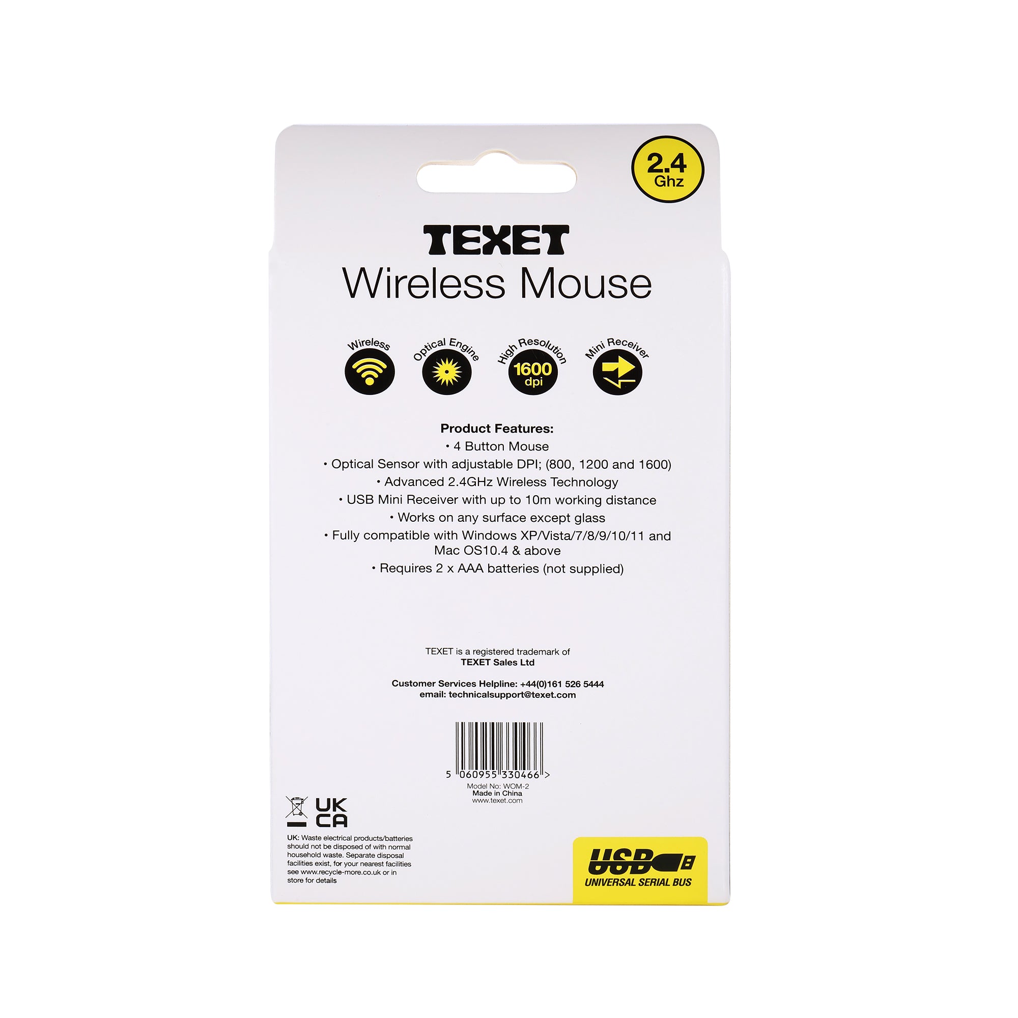 Wireless Optical Mouse, 4 Buttons