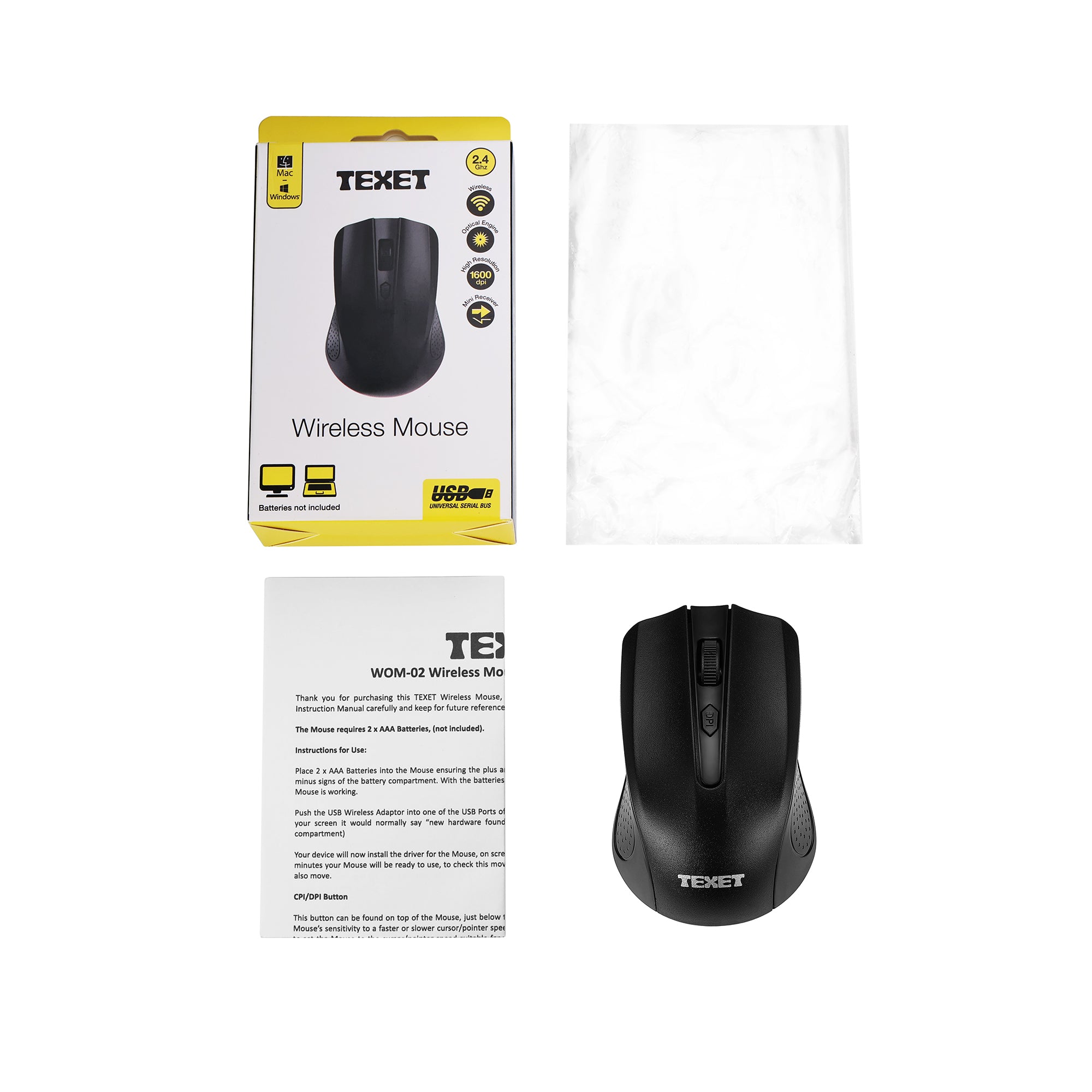 Wireless Optical Mouse, 4 Buttons