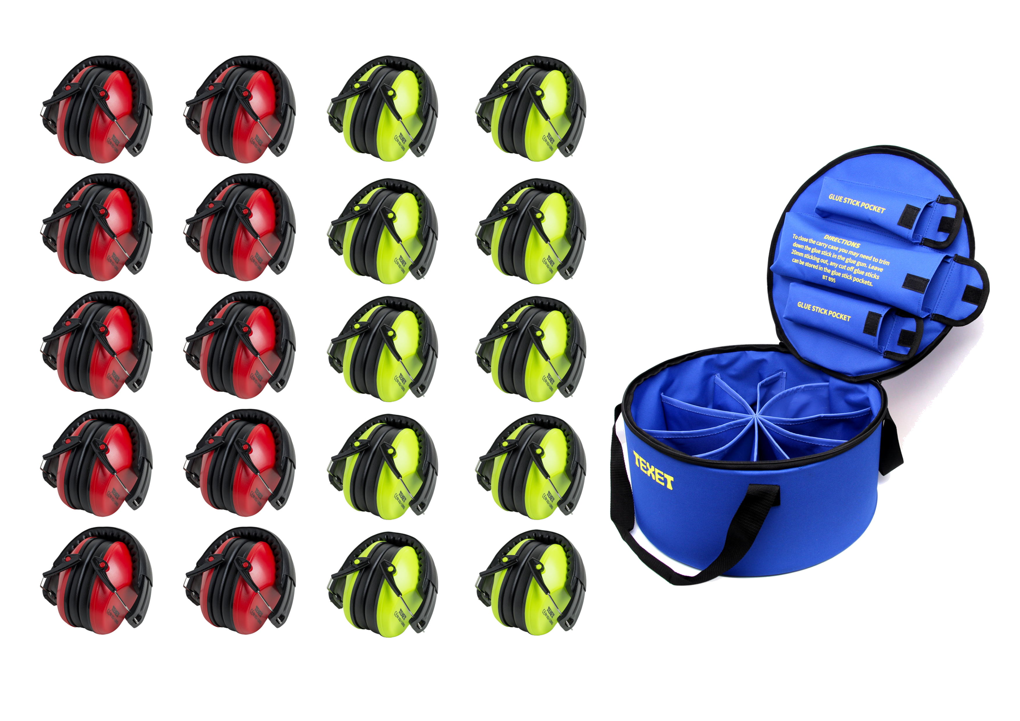 Children Ear Defenders Red and Yellow, Class Pack of 20 with Nylon Carry Case