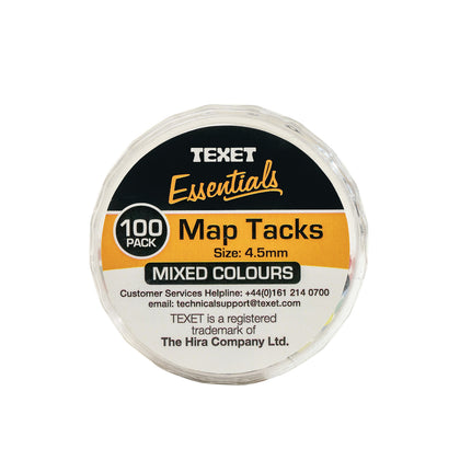 Map Tacks 4.5mm Pack 100 Assorted Colours