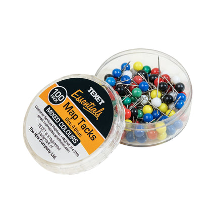 Map Tacks 4.5mm Pack 100 Assorted Colours